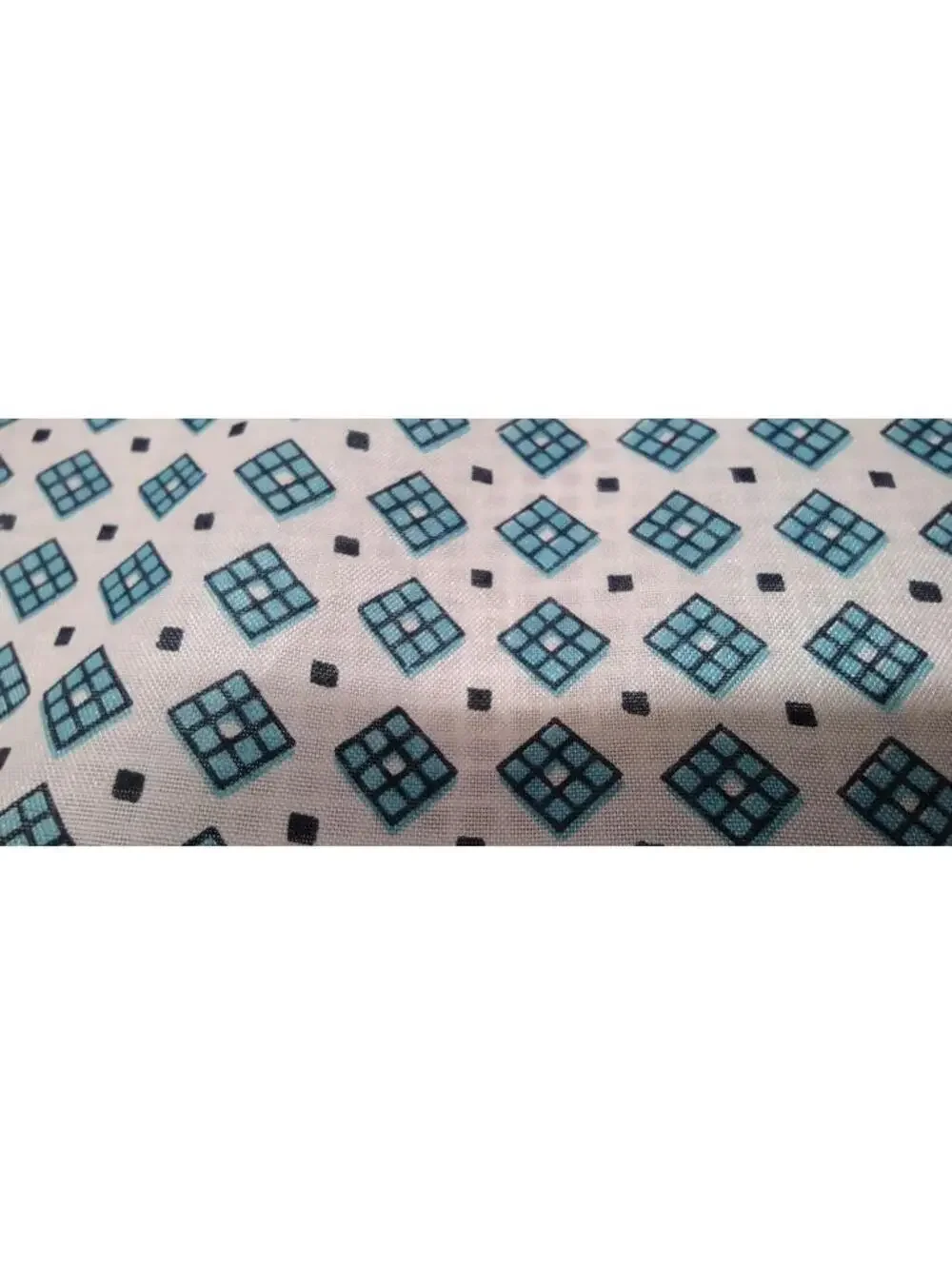 Vintage 1950s Neck Scarf Tiny Tetris Squares Teal Turquoise Rayon Unisex Scarf